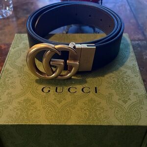 Gucci Black Belt with Gold GG Buckle